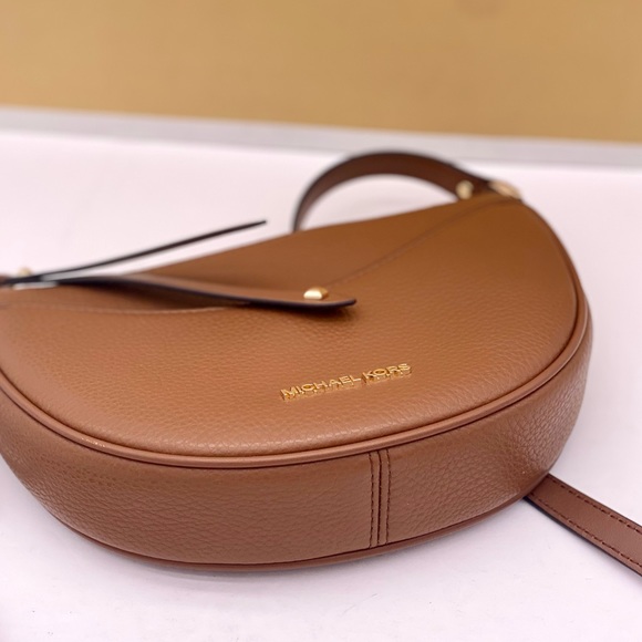 Michael Kors Dover Small Half Moon Crossbody Bag Purse Luggage - Picture 13 of 14